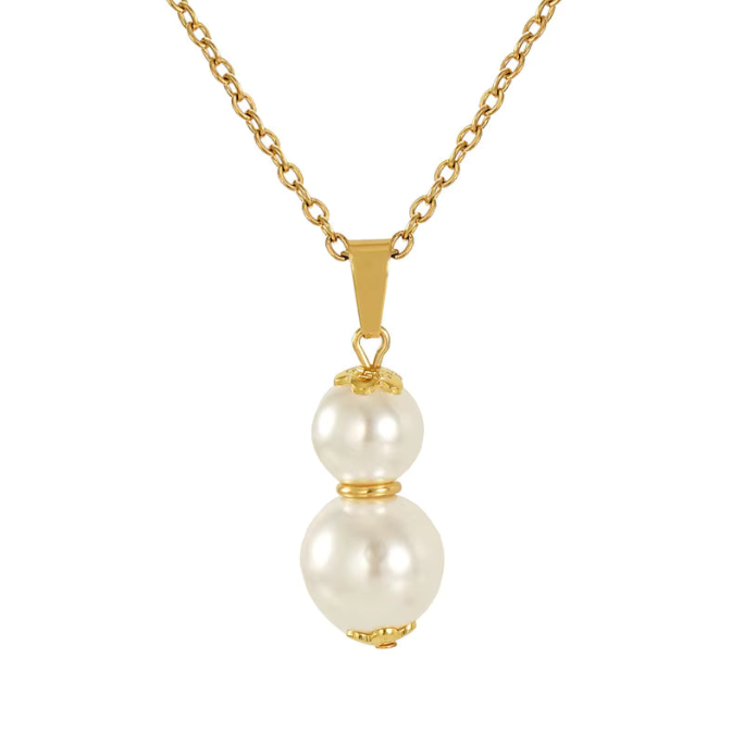 Double Pearl Necklace White – 18K Gold Plated Stainless Steel