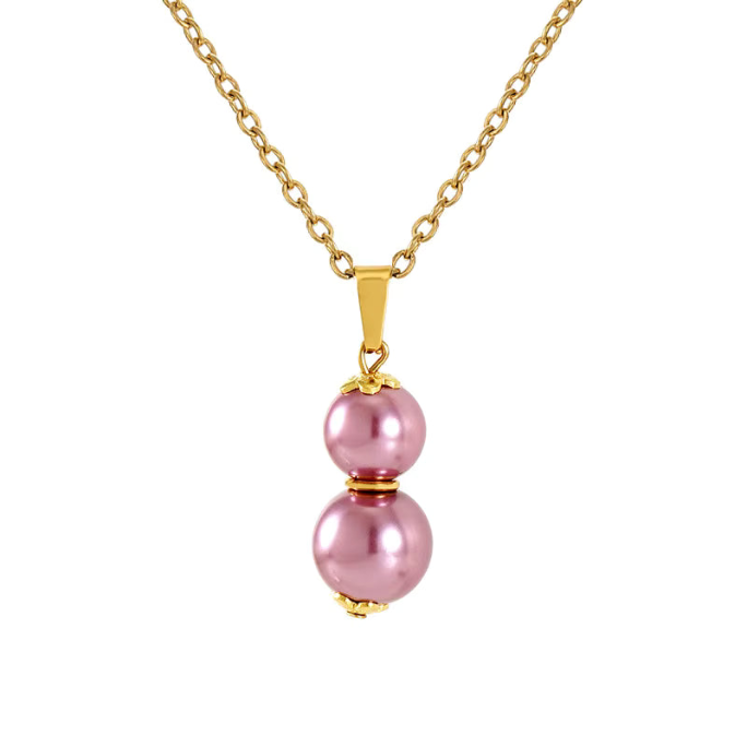 Double Pearl Necklace Pink – 18K Gold Plated Stainless Steel