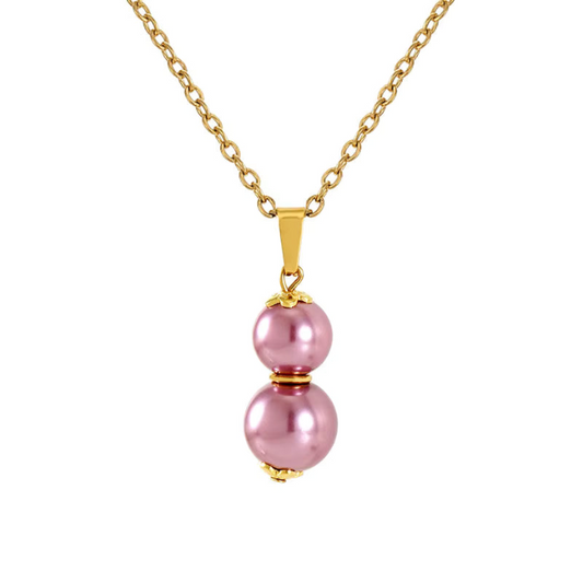 Double Pearl Necklace Pink – 18K Gold Plated Stainless Steel