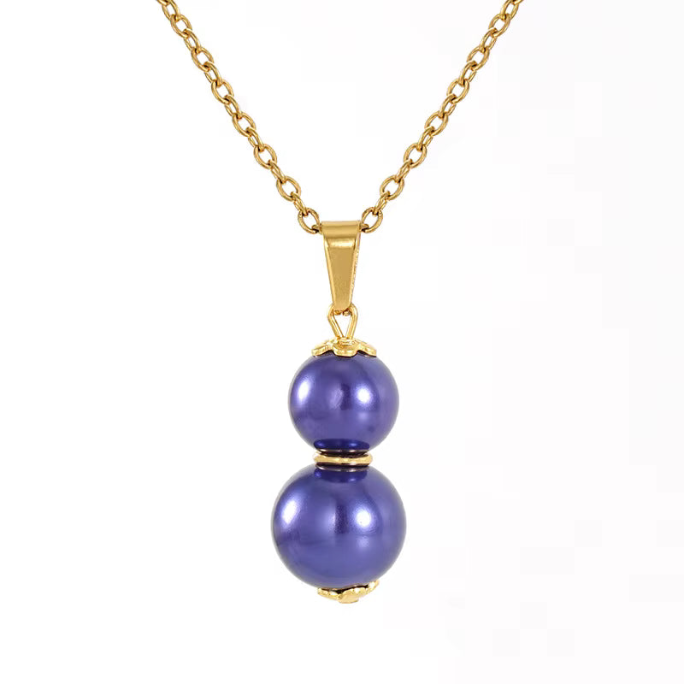 Double Pearl Necklace Deep Blue – 18K Gold Plated Stainless Steel