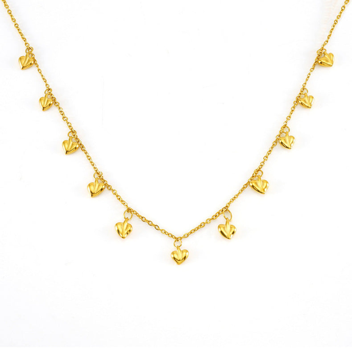 Necklace with Heart Charms in Gold