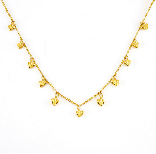 Necklace with Heart Charms in Gold