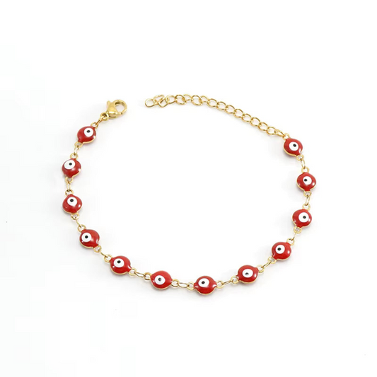 Evil Eye Bracelet in 18k Gold-Plated - Red