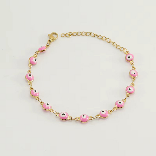 Evil Eye Bracelet in 18k Gold-Plated - Pink